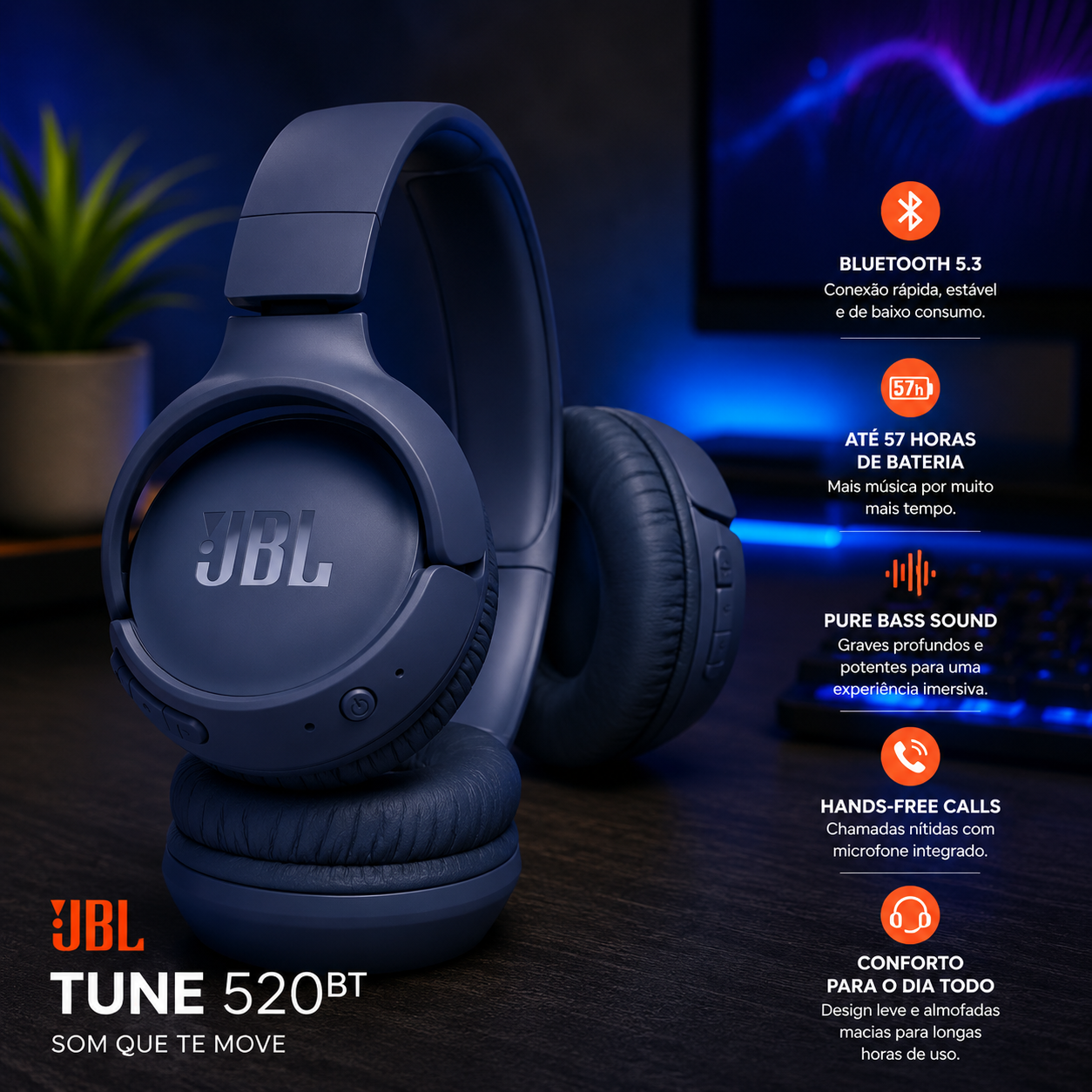 Fone De Ouvido Headphone Bluetooth Jbl Tune 520bt