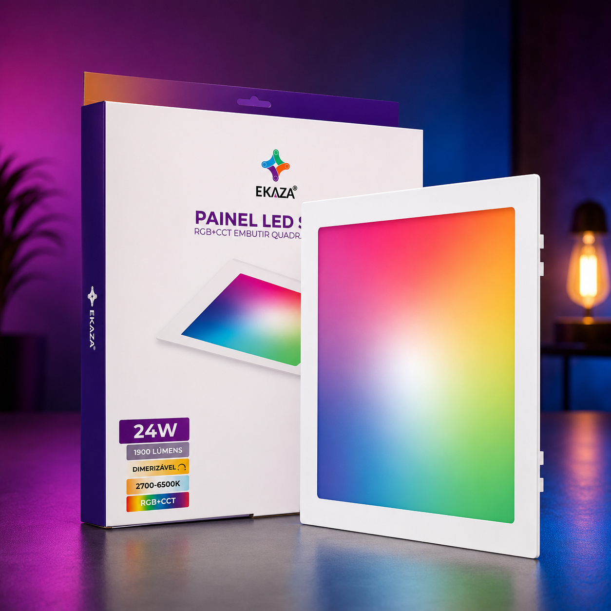 Painel Led Inteligente Rgb Ekaza 24w Embutir Quadrado