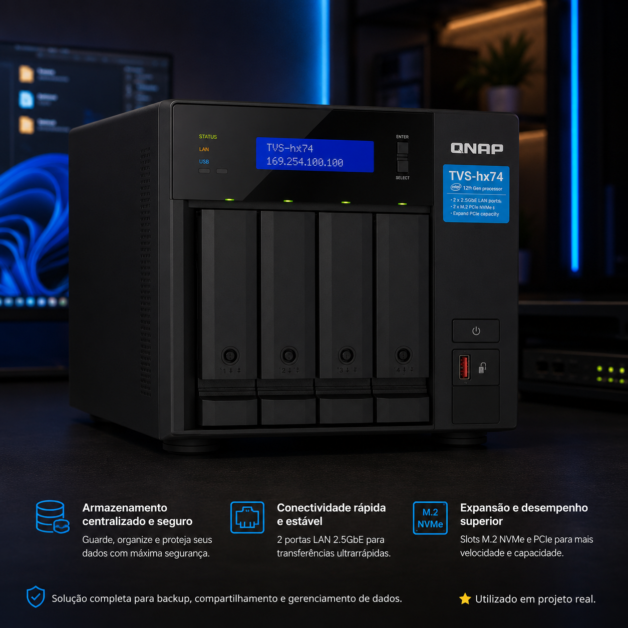 Nas Qnap 4 Baias Tvs-h474-pt-8g-br